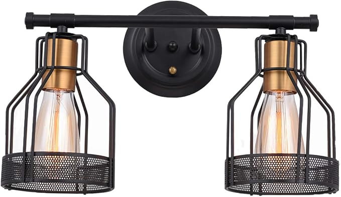 Pauwer 2 Light Bathroom Vanity Light Industrial Metal Wire Cage Wall Sconce Edison Vintage Wall L... | Amazon (US)