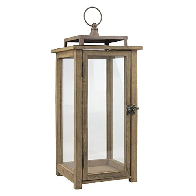 Stonebriar 18 Inch Rustic Wooden Candle Hurricane Lantern, For Table Top, Mantle, Wall Hanging, or G | Amazon (US)