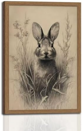Framed Easter Bunny Wall Art, Farmhouse Vintage Animal Canvas Painting with Solid Wood Frame Anti... | Amazon (US)