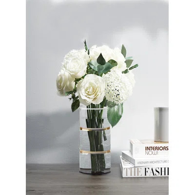 Everly Quinn Large Gold Band Cylinder Glass Vase, Floating Candle Glass, Clear Pillar Candle Holder, Flower Vase Decorative, Wedding Aisle Decor, Meas | Wayfair North America