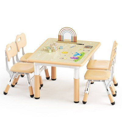 TODEFULL Kids Table and 4 Chair Set with Height Adjustable Table & Chairs, and Safe Design, Perfect for Play, Study, and Dining, Beige | Target