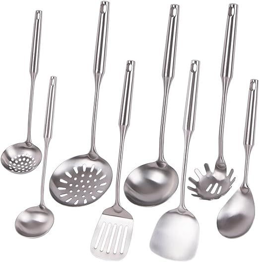 304 Stainless Steel Kitchen Utensils Set, 8 PCS Metal Cooking Utensils - Small Ladle Spoon, Small... | Amazon (US)