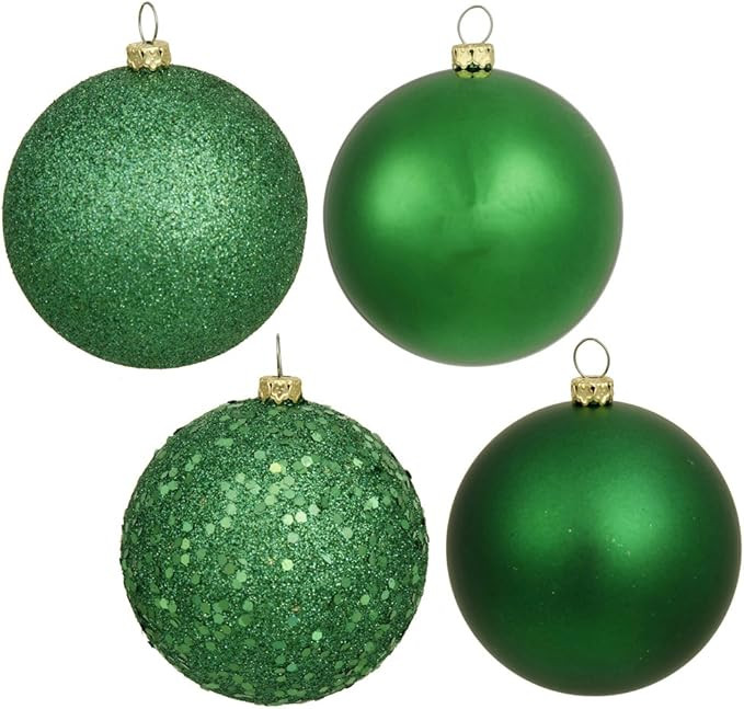 Vickerman 6" Green 4-Finish Ball Ornament Assortment, 4 per Box | Amazon (US)