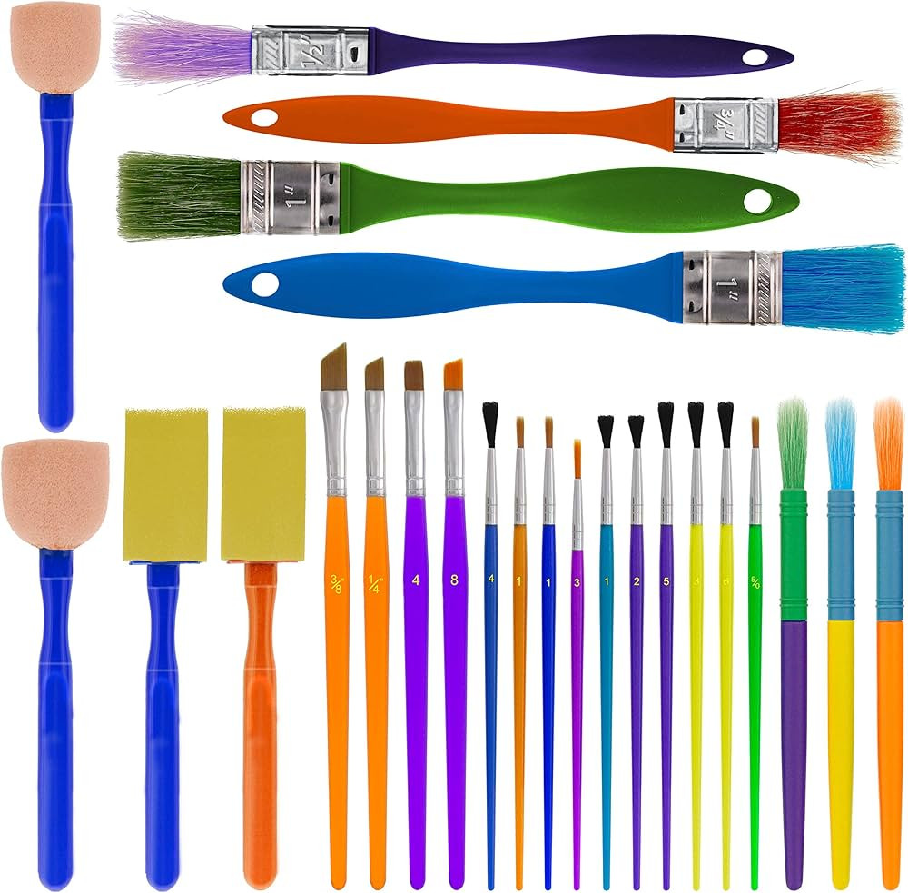 U.S. Art Supply 25-Piece Children's All Purpose Paint Brush Set - Artist Variety Value Pack, 6 Ty... | Amazon (US)