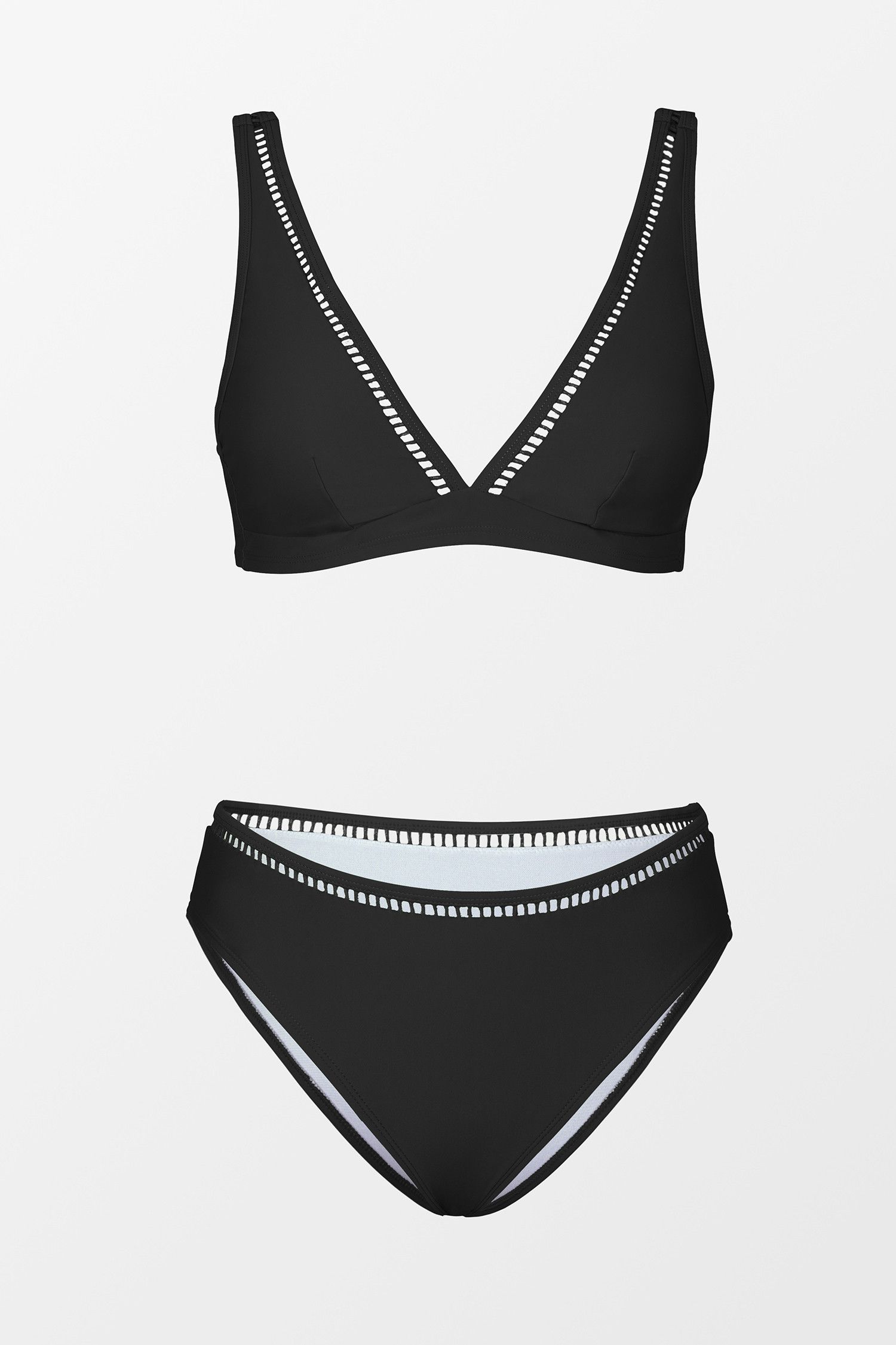 Seaside Holiday Ladder Trim Black Bralette and Hipster Bikini Set | Cupshe US