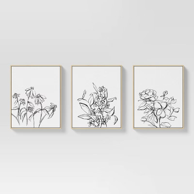 (Set of 3) 16" x 20" Inky Floral Framed Canvases - Threshold™ | Target
