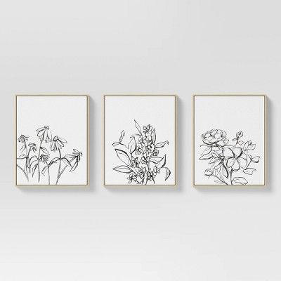 (Set of 3) 16" x 20" Inky Floral Framed Canvases - Threshold™ | Target