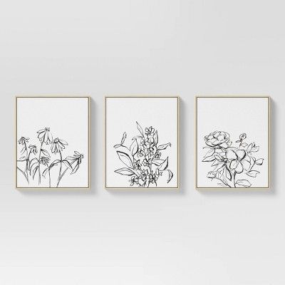 (Set of 3) 16&#34; x 20&#34; Inky Floral Framed Canvases - Threshold&#8482; | Target