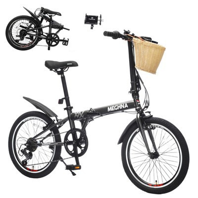 NAYSAYE 20 Inch Folding Bike For Adults With Basket Phone Holder And Fenders Steel Frame 6 Speed City Commuter Bicycle, Gray, 61.02"*26.38"*42.13" | Target