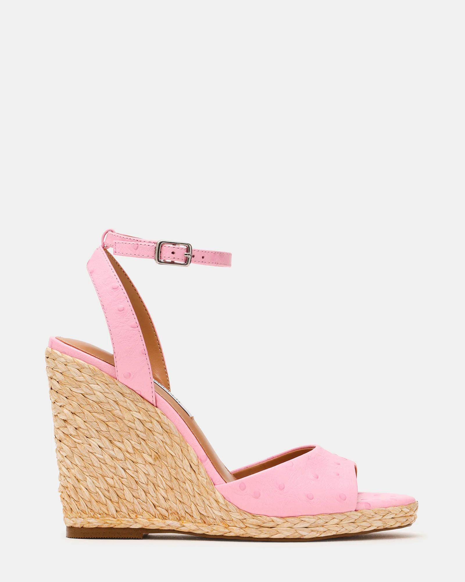 DEVIN Ostrich Pink Leather Espadrille Wedge Women's Sandal | Steve Madden (US)