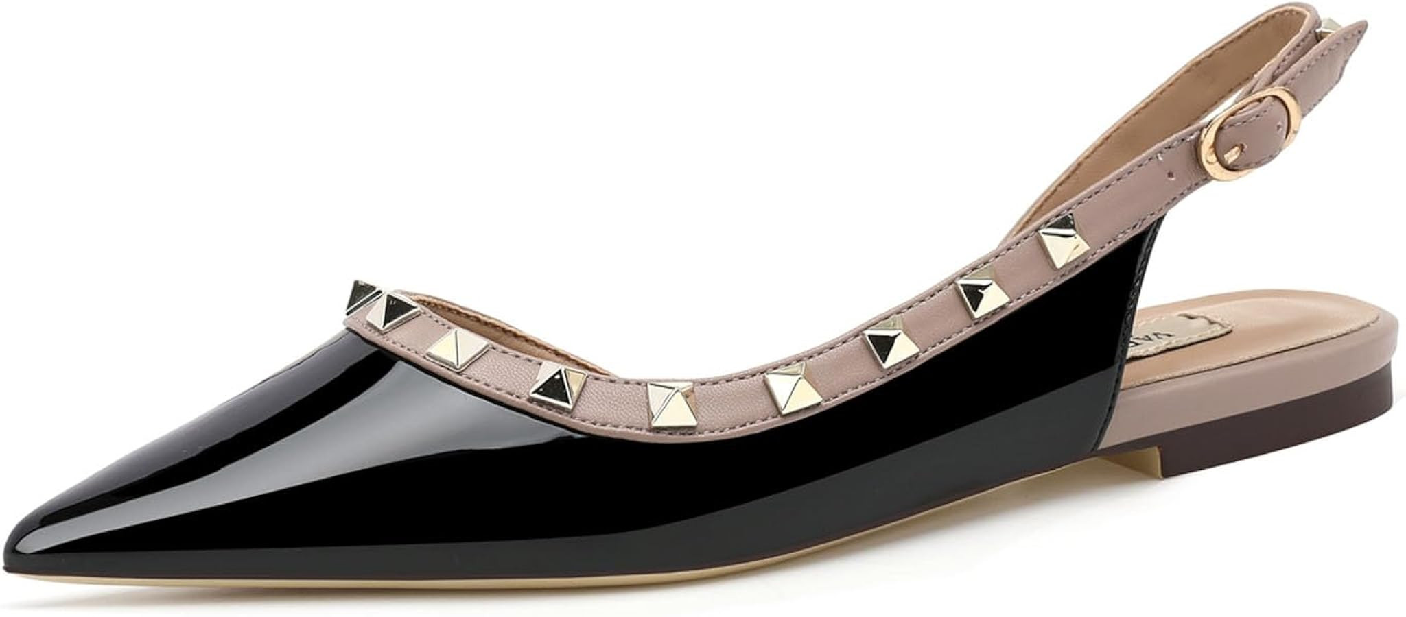 Women's Studded Closed Pointed Toe Mary Jane Flat Shoes Fashion Rivet Adjustable Buckle Comfortab... | Amazon (US)