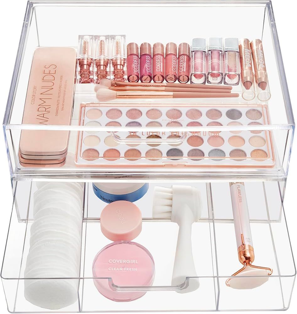 STORi Sofia Plastic Stackable Organizers Drawers (Set of 2) Clear Drawers for Makeup | 12.5-inche... | Amazon (US)