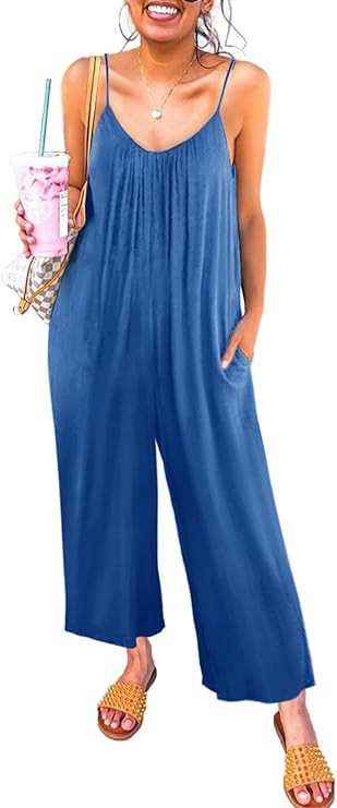 Happy Sailed Women's Casual Sleeveless Front Button Loose Jumpsuits Stretchy Long Pants Romper wi... | Amazon (US)