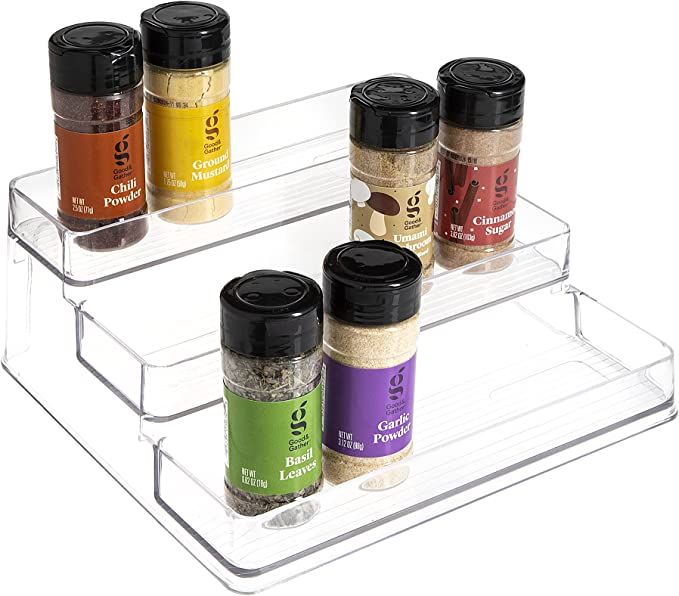 SIMPLEMADE Plastic Clear Spice Rack- Three-Tiered Shelf, Countertop, and Cabinet Storage and Spic... | Amazon (US)