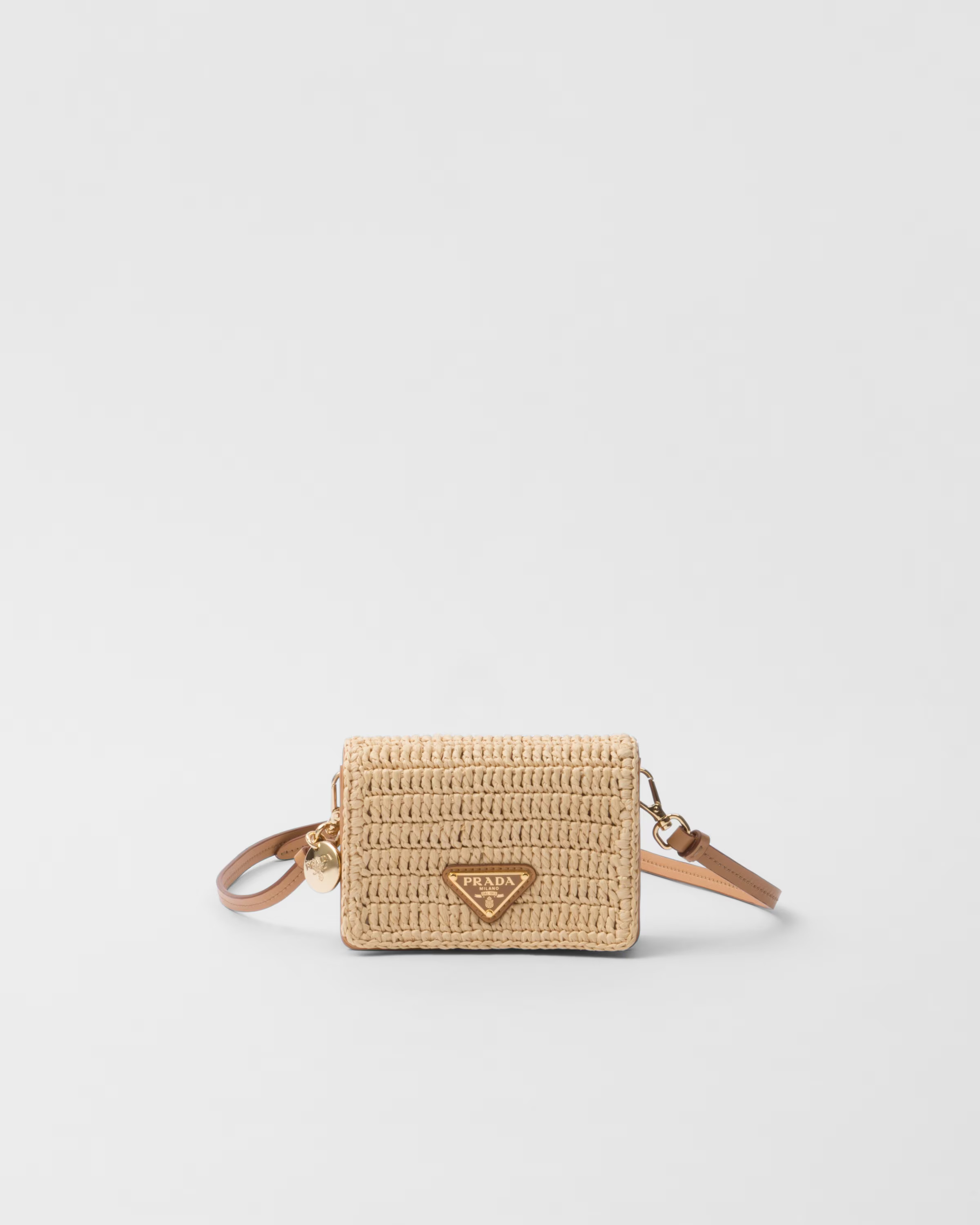 Crochet card holder with shoulder strap | Prada US