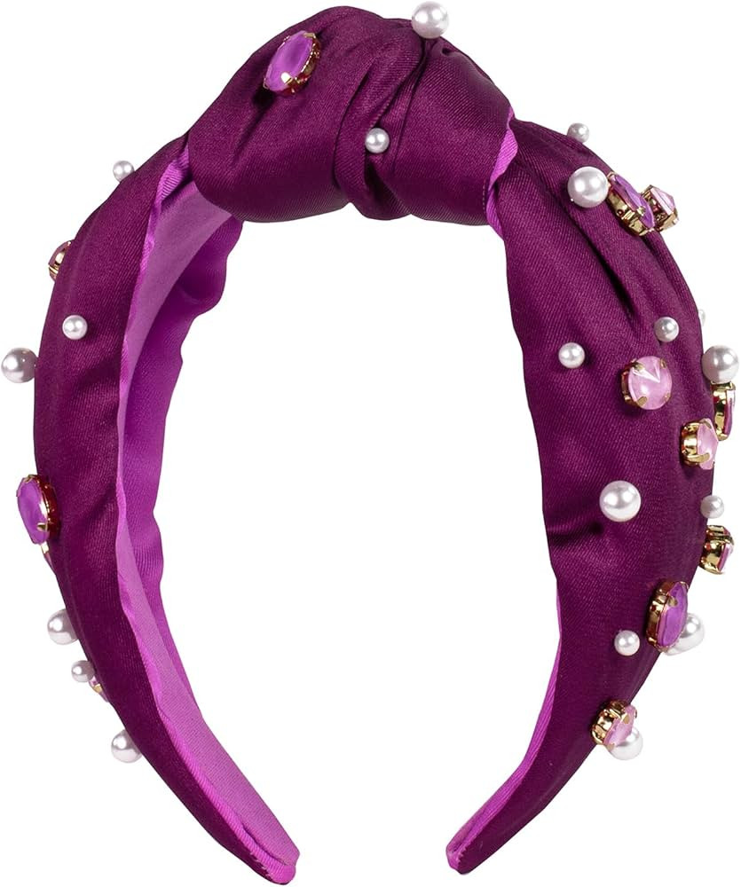 Lilly Pulitzer Colorful Knotted Rhinestone and Pearl Headband, Maroon Wide Satin Headband, Cute E... | Amazon (US)