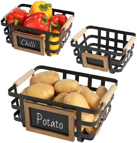 ECOCONUT Wire Storage Baskets, 3 Pack Thick Wire Baskets Built in Removable Chalkboard Labels, Pantr | Amazon (UK)