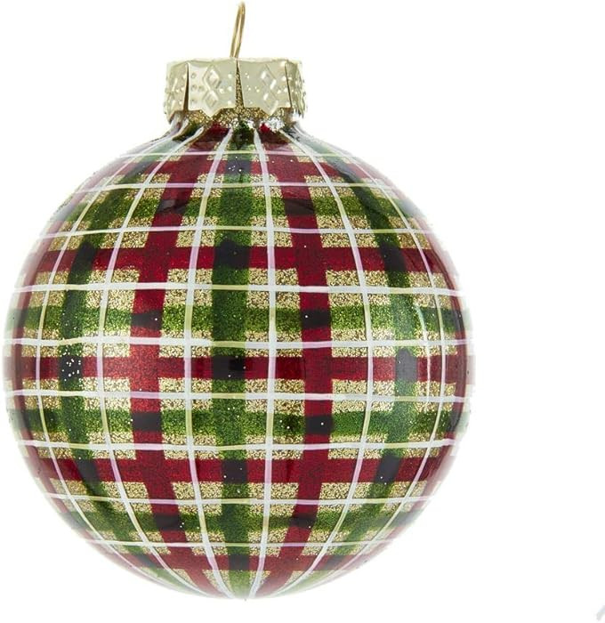 Kurt S. Adler Kurt Adler 80MM Plaid Glass Ball, 6 Piece Box Ornament, red, Green, Gold, White,Chr... | Amazon (US)