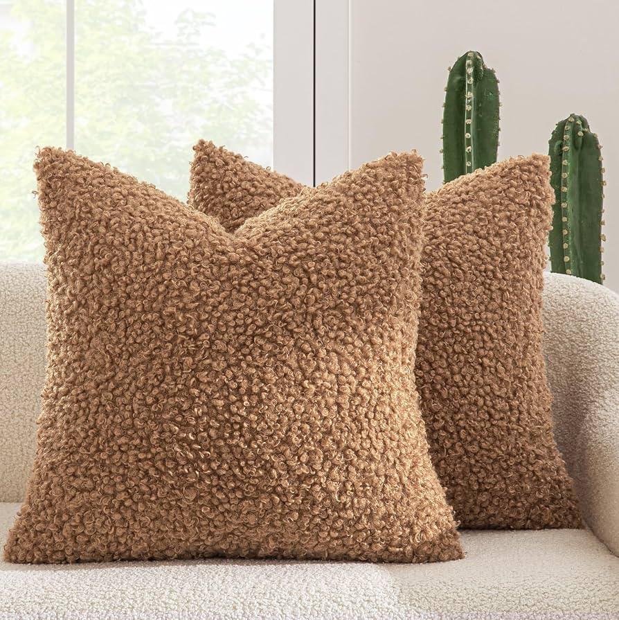 MIULEE Pack of 2 Throw Pillow Covers 18x18 Inch Brown Faux Fur Decorative Sherpa Pillow Covers Fu... | Amazon (US)