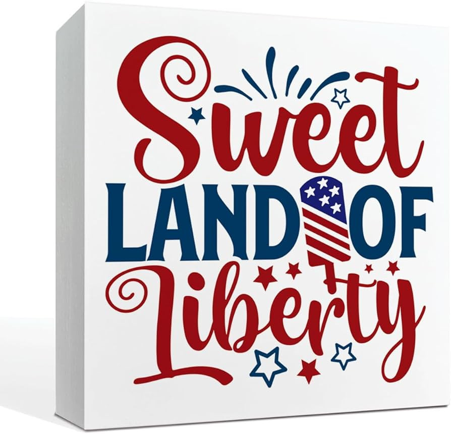 4th of July Patriotic Wooden Box Sign Decor Desk Sign Sweet Land of Liberty American Flag Design ... | Amazon (US)