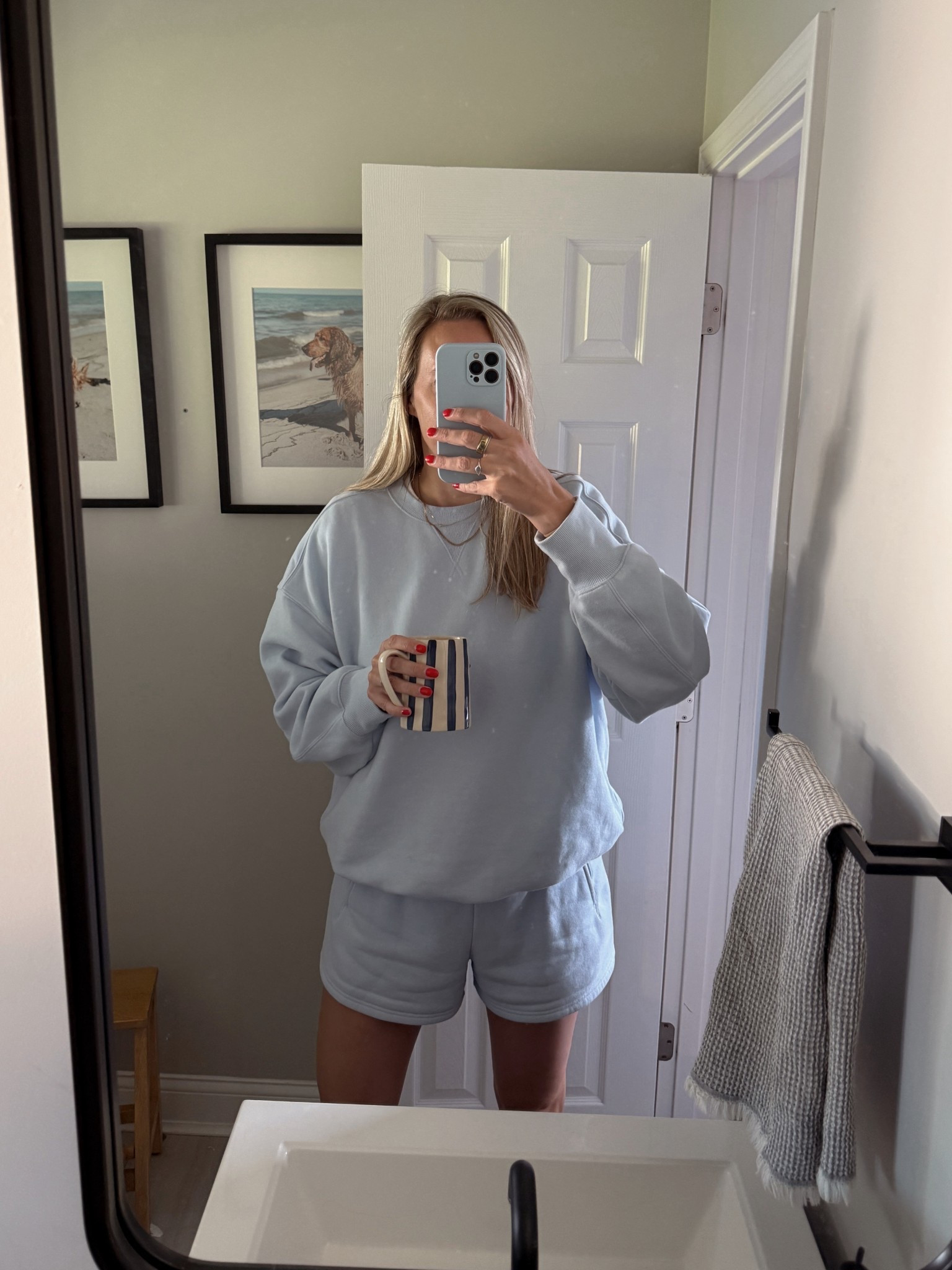 The perfect sweat short matching set 🤌🏼 blue is sold out but I want grey heading into fall! TTS

#LTKFindsUnder100 #LTKStyleTip