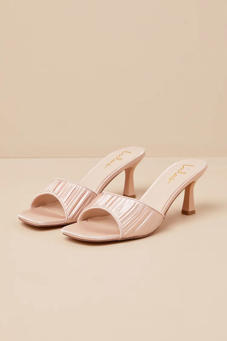 Rheta Champagne Satin High Heel Slide Sandals | Lulus