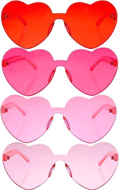 4 Pairs Heart Sunglasses Heart Shaped Sunglasses Transparent Love Glasses Tinted Eyewear | Amazon (US)