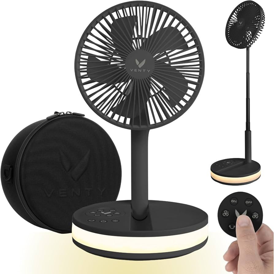Portable Fan - Wireless Battery Operated Fan, 48HR Run Time 16000MAH Oscillating Rechargeable Fan, Remote Control & LED Lighting, Folding Telescopic Camping Fan (Black with Case) | Amazon (US)