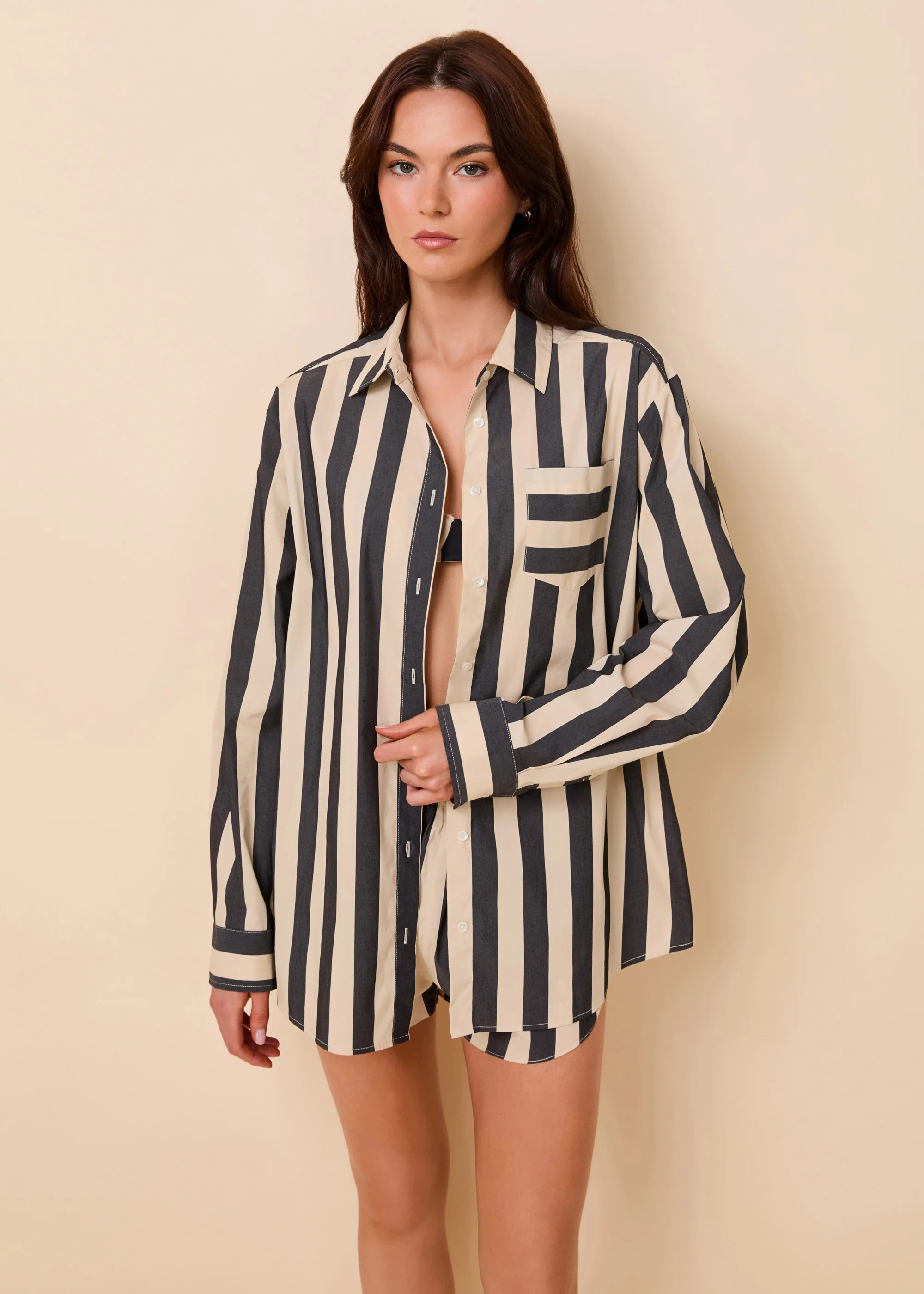 Avril Button Down Noir / Khaki Stripe | Solid & Striped
