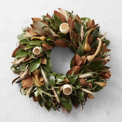 Magnolia Gourd & Bell Cup Live Wreath | Williams-Sonoma
