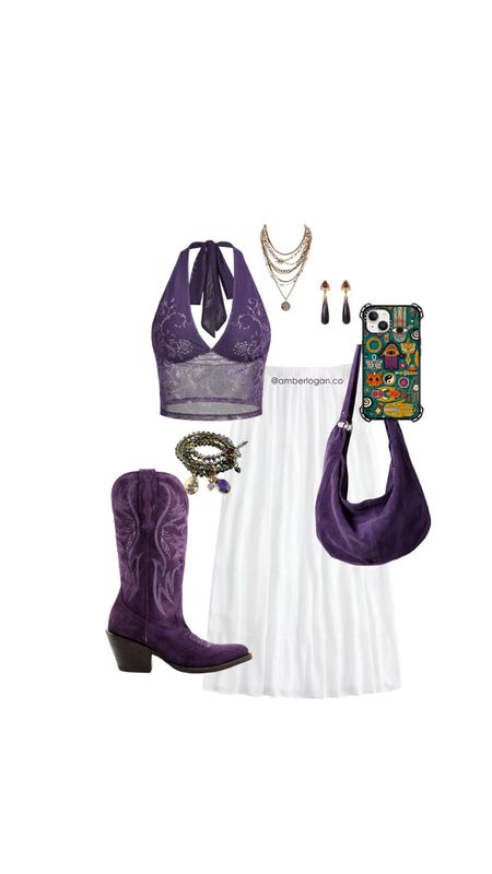 Boho cowboy boot outfit Inspo 

Purple outfit, halter top, flowy maxi skirt, halter top, cowgirl boots, western boots

#LTKShoeCrush #LTKItBag #LTKStyleTip