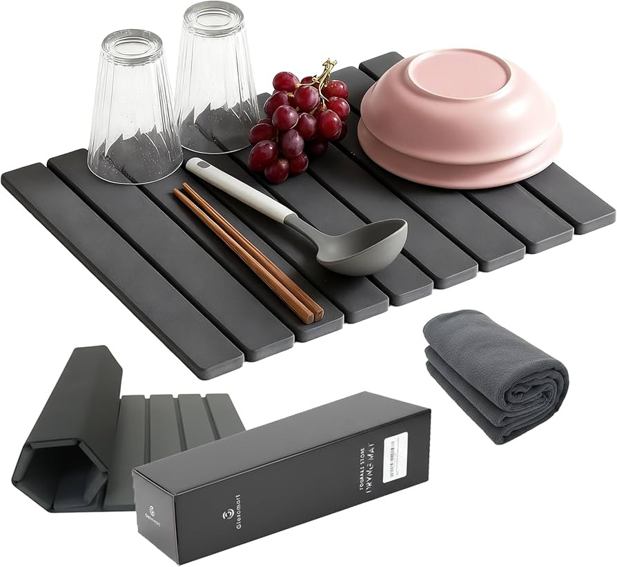 Kitchen Stone Drying Mat for Dishes 24"x16"- Eco-Friendly Foldable Quick Drying Stone for Kitchen... | Amazon (US)