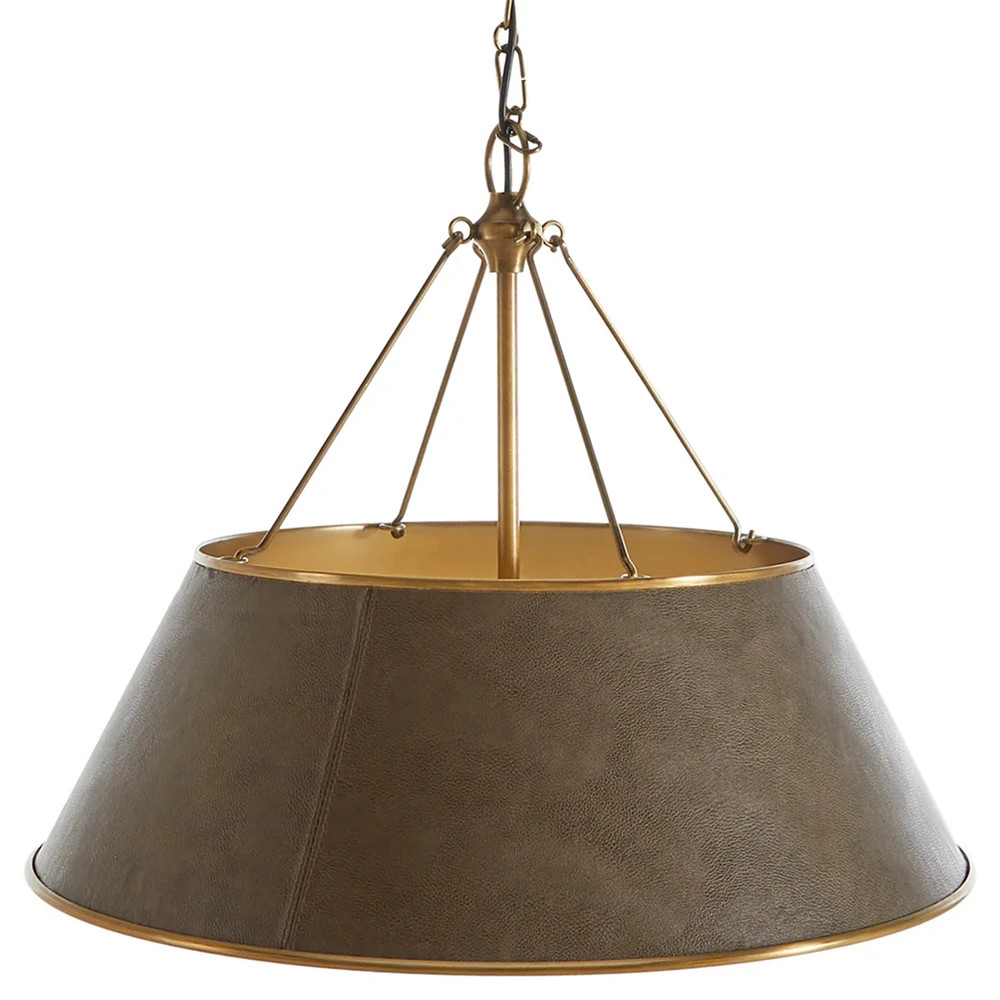 Mariana Rustic Lodge Dark Brown Leather Pendant | Kathy Kuo Home