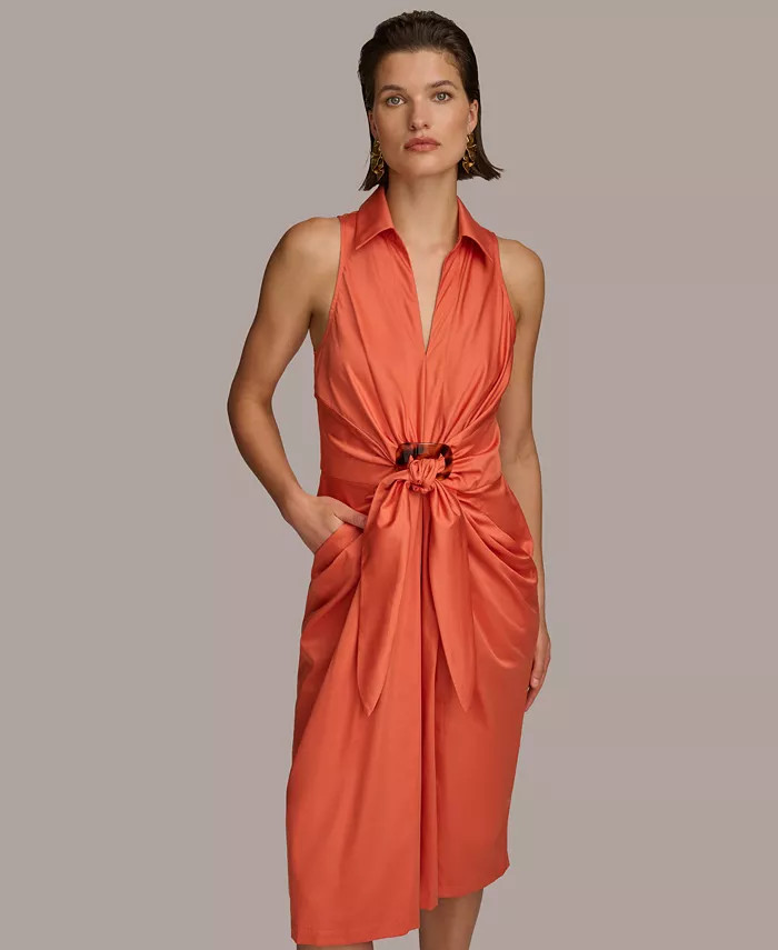 Donna Karan New York Donna Karan Women's Sleeveless Tie-Front Cotton Shirtdress - Macy's | Macy's