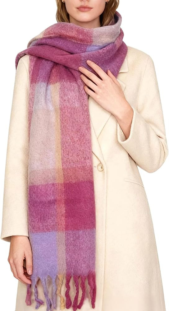 Large Chunky Plaid Scarf Coloured Checked Oversized Scarf Tassel Soft Fall Winter Thick Warm Shaw... | Amazon (US)