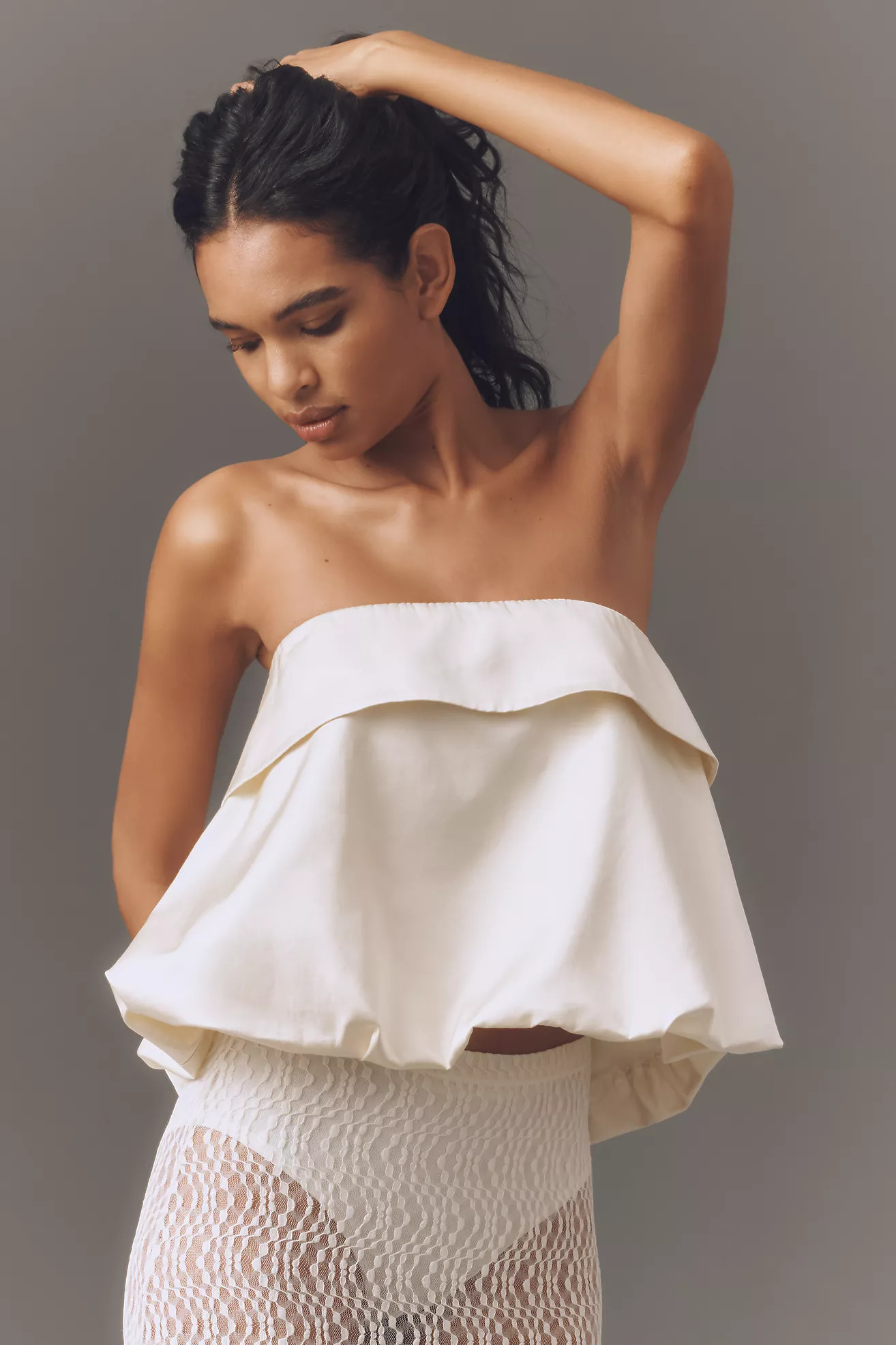 Mare Mare Linen Blend Strapless Silky Bubble Blouse | Anthropologie (US)