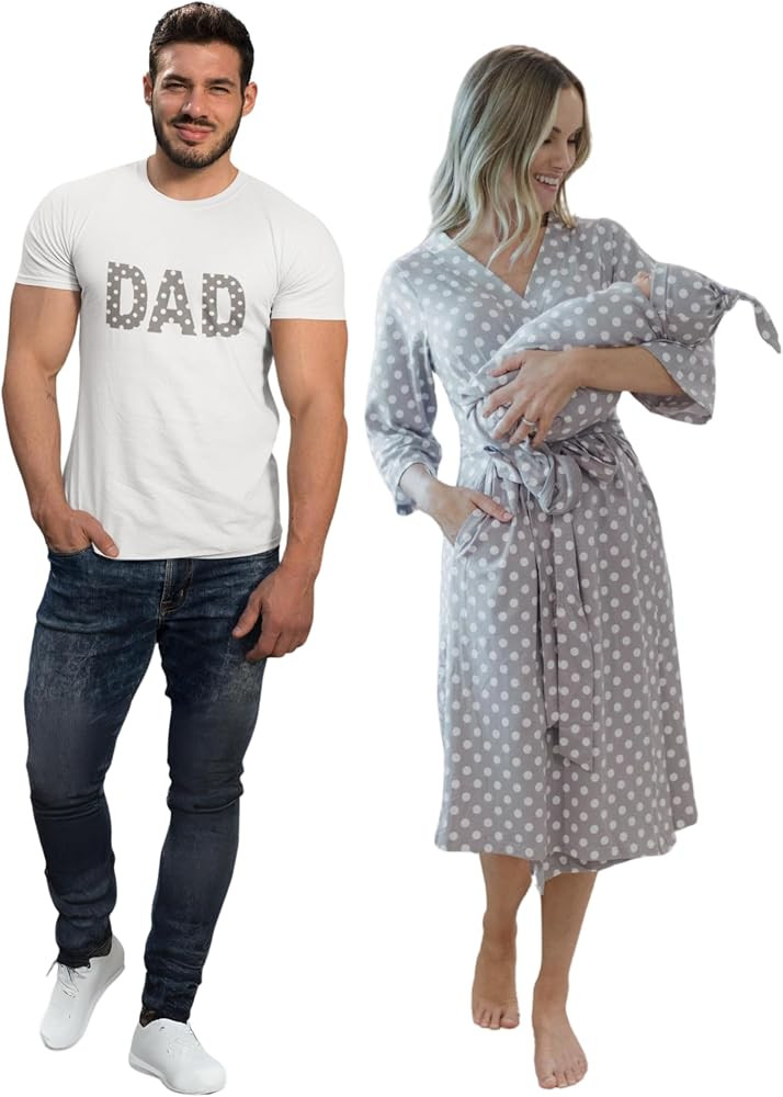 Baby Be Mine Maternity Nursing Delivery Robe & Baby Girl Swaddle Blanket Set with Daddy T-Shirt | Amazon (US)
