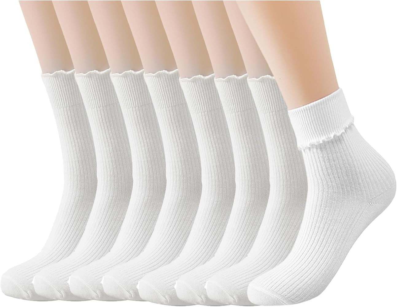8 Pairs Ruffle Socks Woman Turn-Cuff Frilly Sock Women Cute Ruffle Ankle Womens Cotton Socks | Amazon (US)