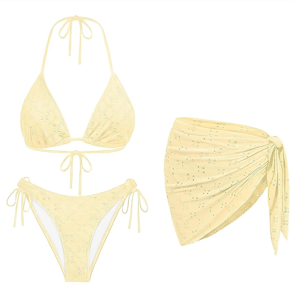 Women 3 Piece Swimsuits - Sexy Triangle Bikini Sets with Cover Up Halter String Tie Side Bathing ... | Amazon (US)