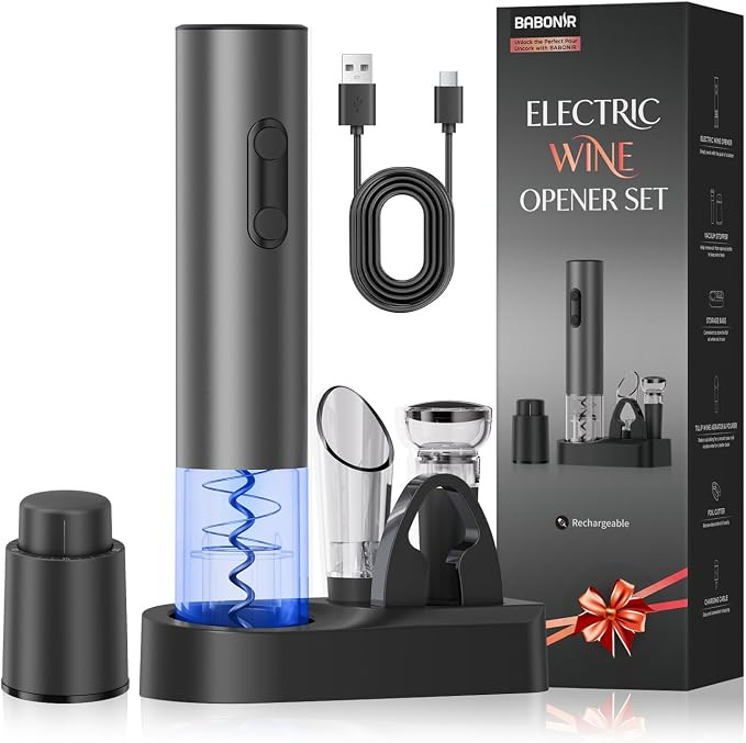 Electric Wine Opener Rechargeable, BABONIR 7-in-1 Wine Gift Set | Premium Matte Aluminum Alloy, D... | Amazon (US)
