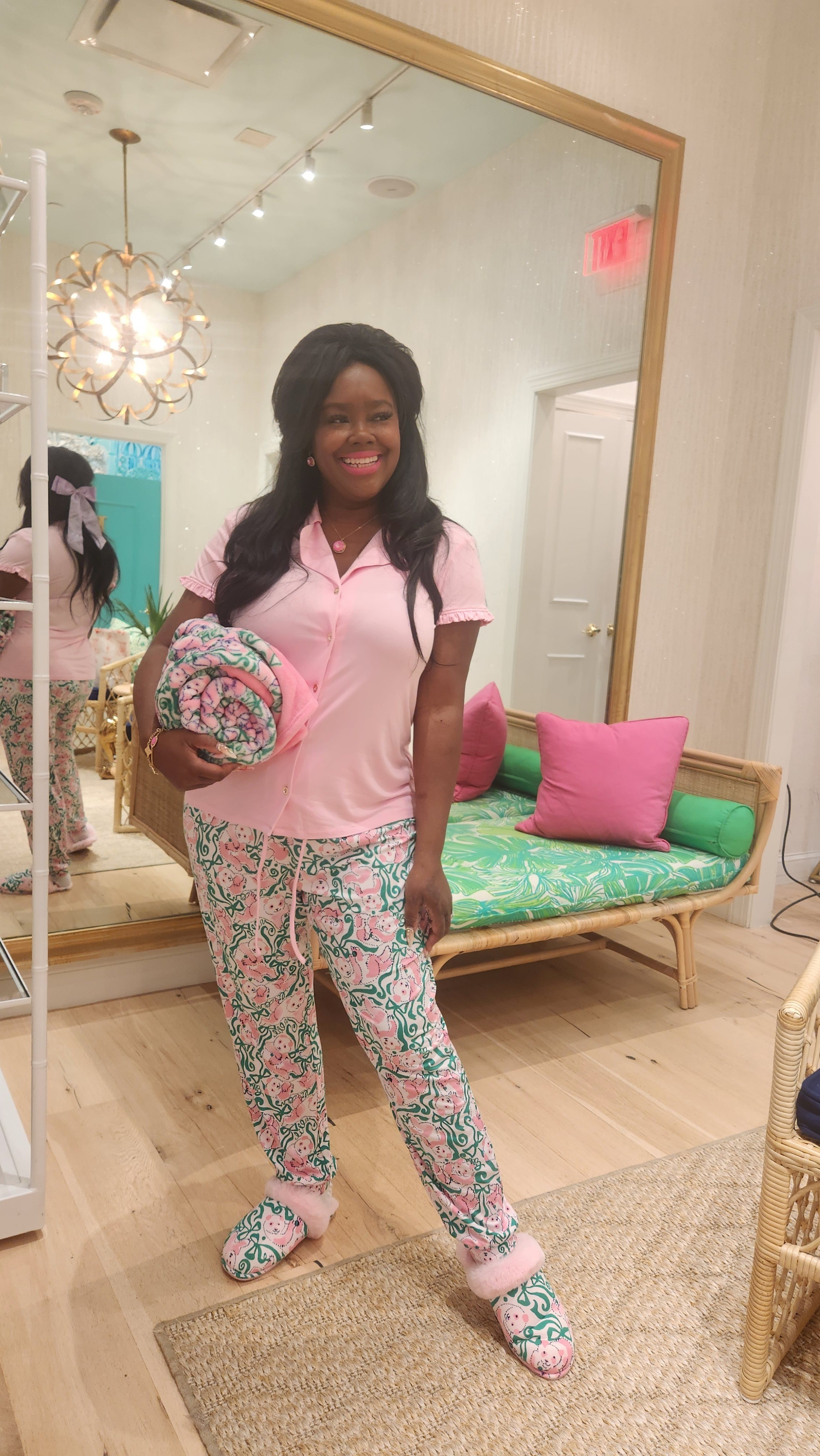 Super cute pajamas from Lilly Pulitzer. I am wearing a size large in the top and XL in the bottom and 7-8 in the slippers. 

#LTKGiftGuide #LTKootd #LTKHome