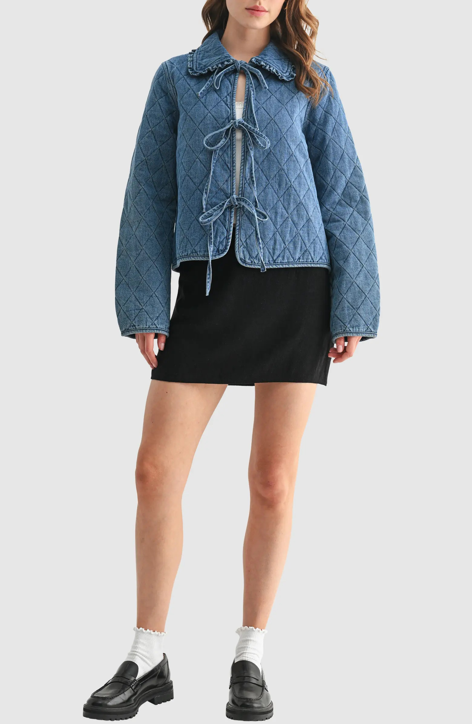 Tie Front Quilted Denim Jacket | Nordstrom
