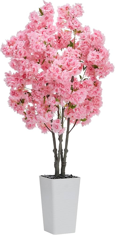 Artificial Cherry Blossom Tree, 5FT Fake Plants Indoor, Faux Pink Sakura Flowers Blooming Tree in... | Amazon (US)