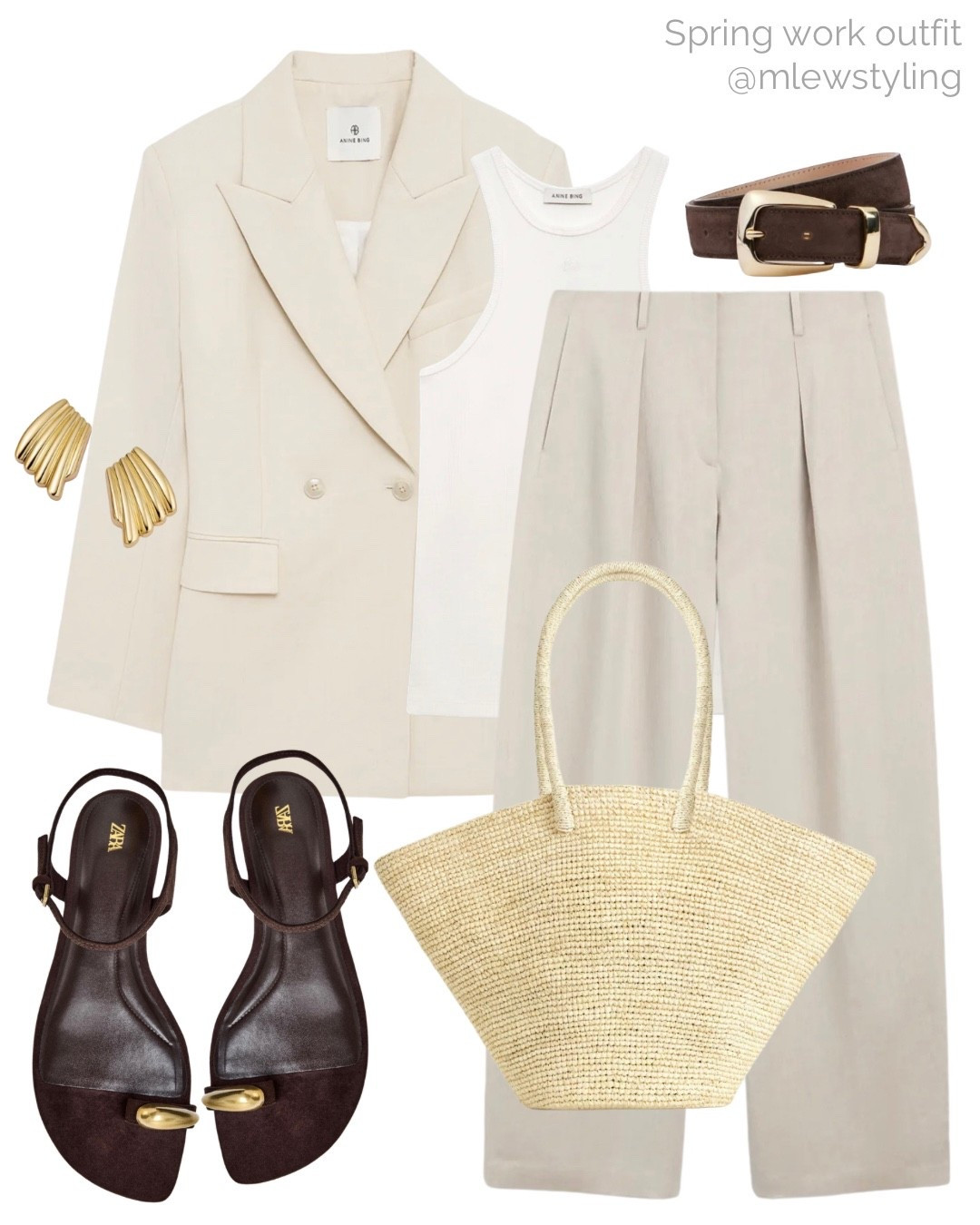 Spring workwear with an ecru blazer and tailored trousers 🤍

Tags: anine bing blazer, white tank, Zara toe ring sandals, Khaite leather belt, raffia tote bag, neutral aesthetic, capsule wardrobe, work outfit, summer office look 

#LTKWorkwear #LTKootd #LTKgrwm