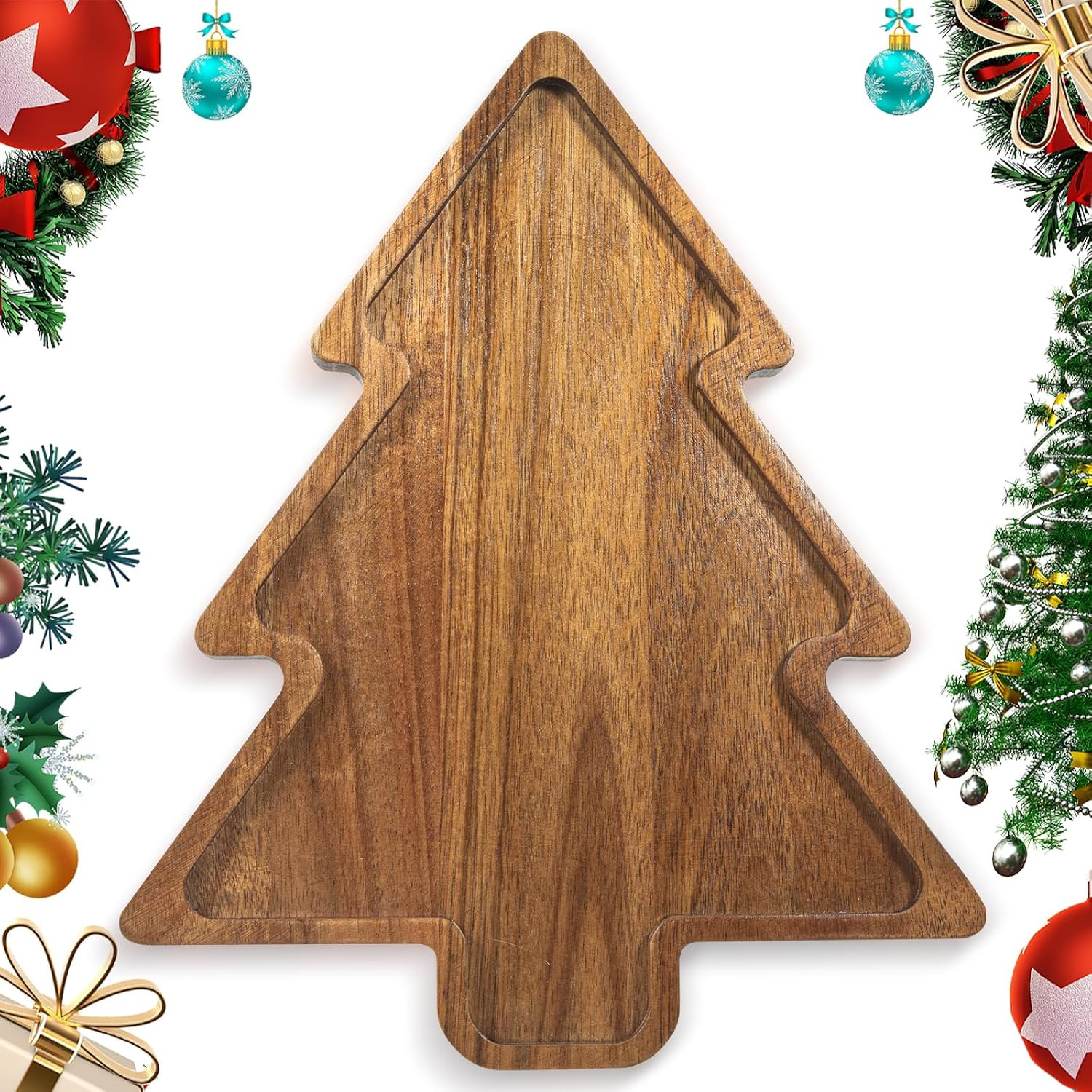 Acacia Wood Christmas Tree Charcuterie Board Tray Platter, Xmas Serving Tay for Christmas Holiday Kitchen Decor Decotarions Cutting Board Hostess Gifts | Amazon (US)
