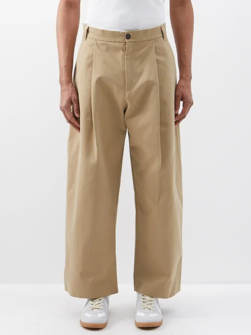 Studio Nicholson - Sorte Pleated Cotton-twill Wide-leg Trousers - Mens - Tan | Matches (US)