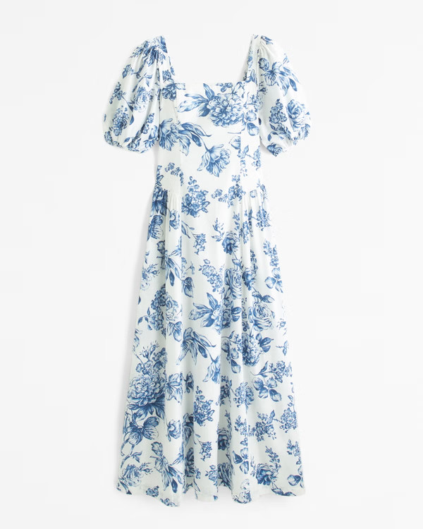 Puff Sleeve Dipped-Waist Maxi Dress | Abercrombie & Fitch (US)