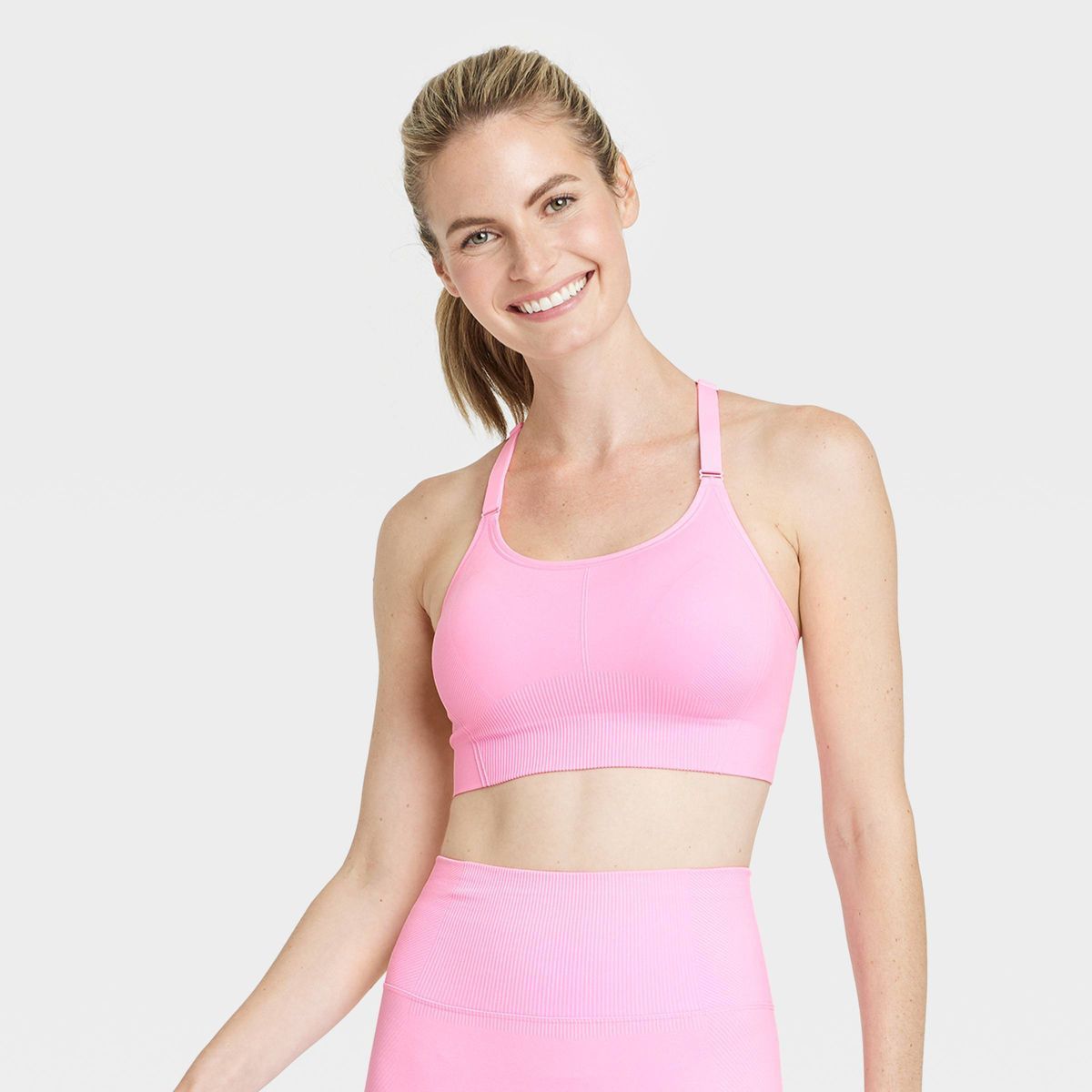 Women's Seamless Medium Support Cami Midline Sports Bra - All In Motion™ Pink L | Target