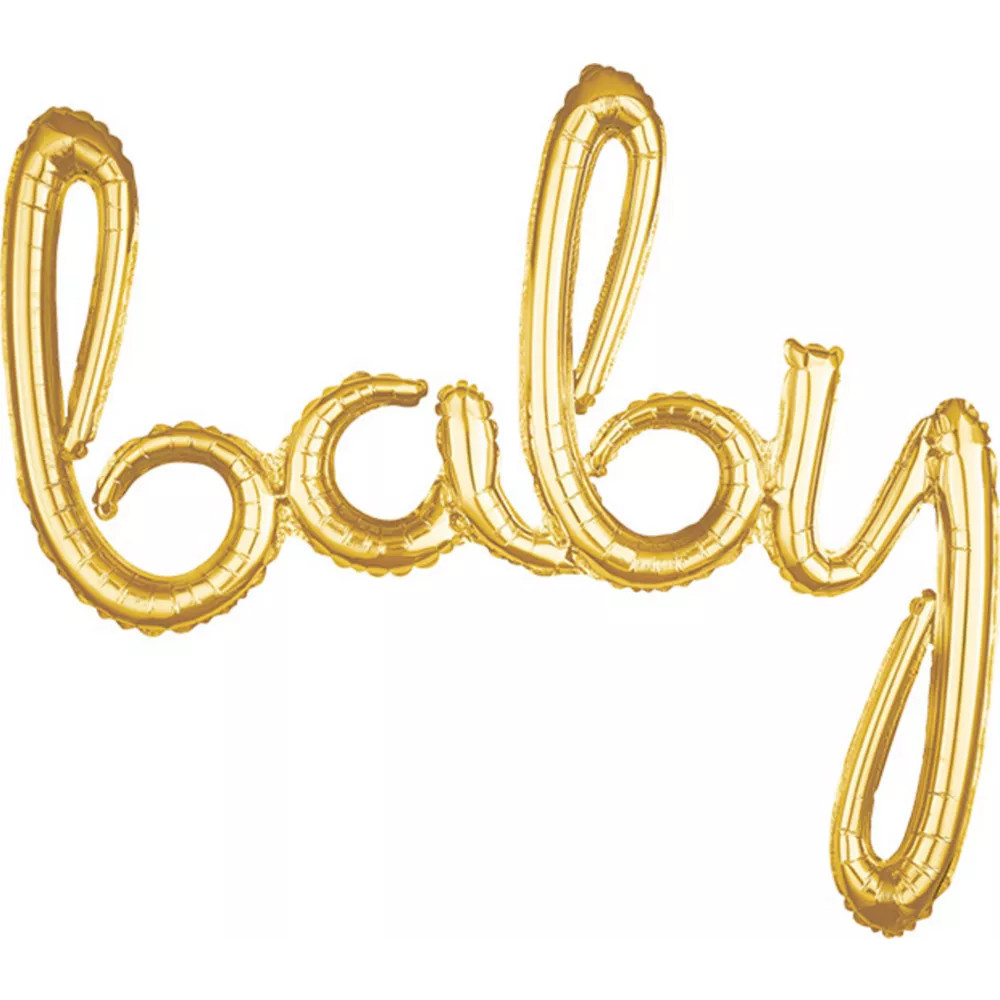 Air-Filled Gold Baby Cursive Letter Balloon Banner 39in x 33in | Party City