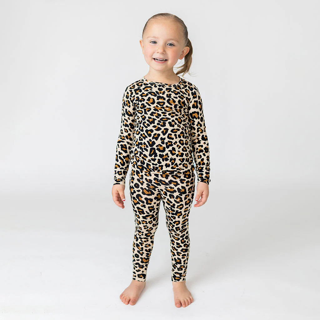 Leopard Brown Toddler Girl Pajamas | Lana Leopard Tan | Posh Peanut